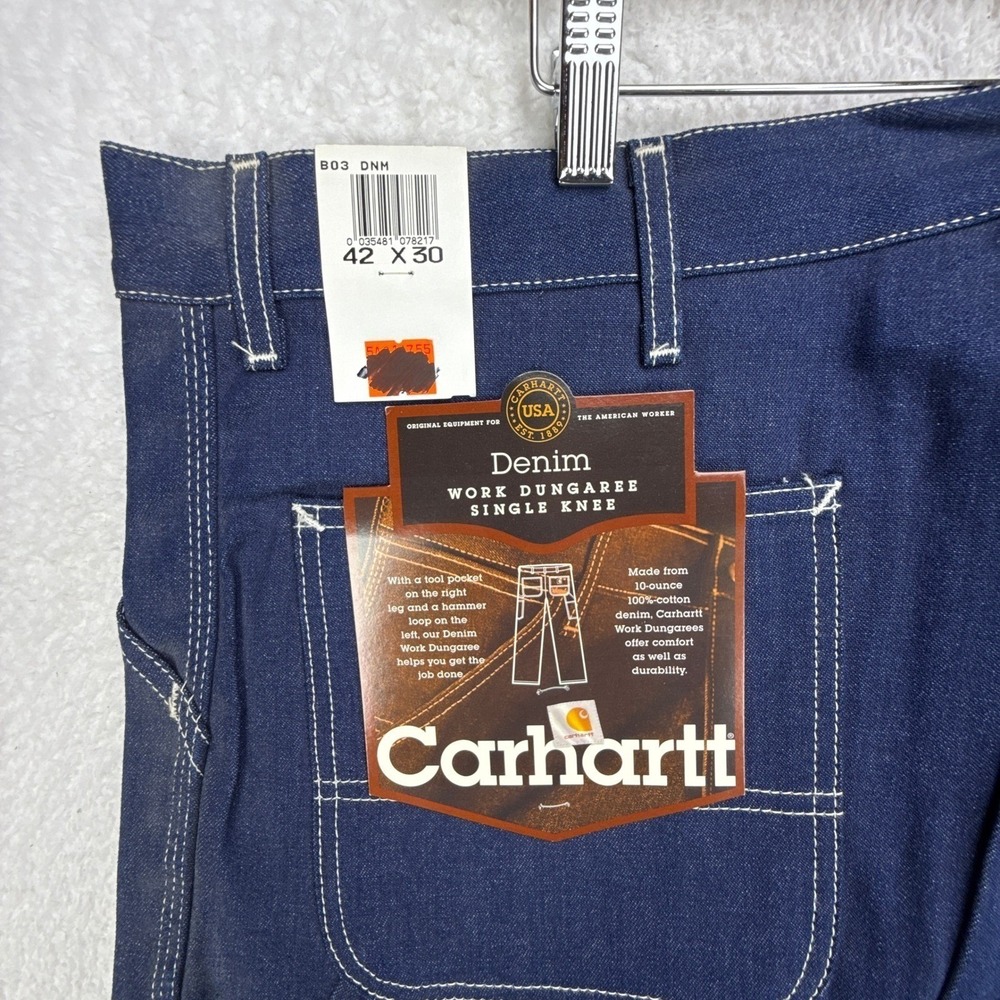Carhartt Denim Work Dungaree Single Knee Jeans Mens 42x30 B03 DNM NWT NOS